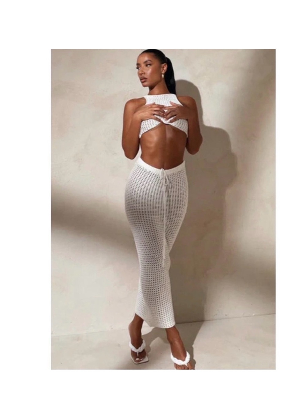 Meshki Raquel Crochet Lace Up Back Top Skirt Set Size XS NWT